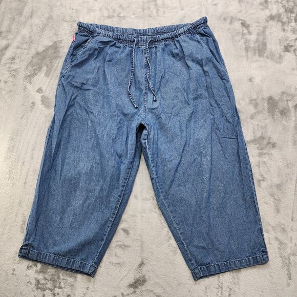 Vintage 90s Woman Within Pants Size 22W Pull On Crop Drawstring Chambray Pockets - Picture 1 of 12